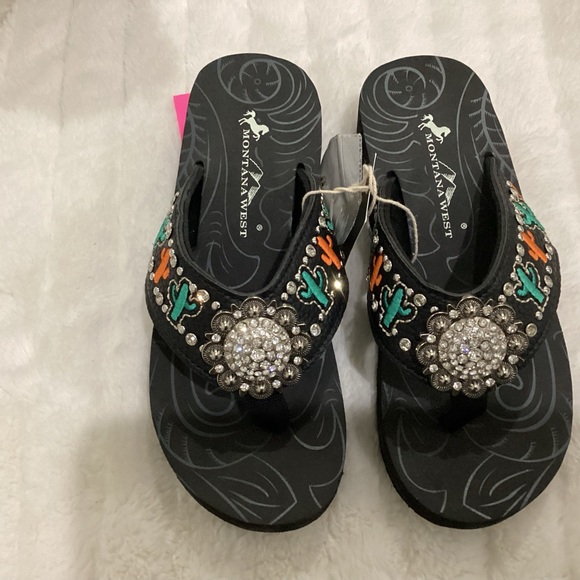 Montana West Black and Orange Embellished Sandals - Picture 2 of 5